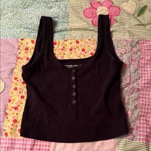 Abercrombie & Fitch Black Crop Top with Button Detail